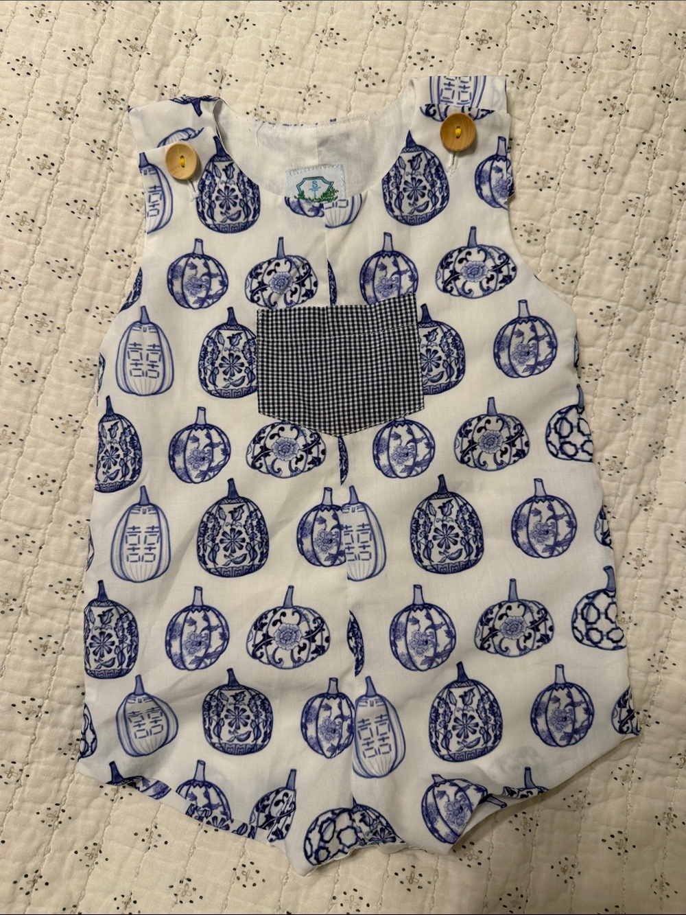 Blue & White Pumpkin Print Baby One-Piece Romper